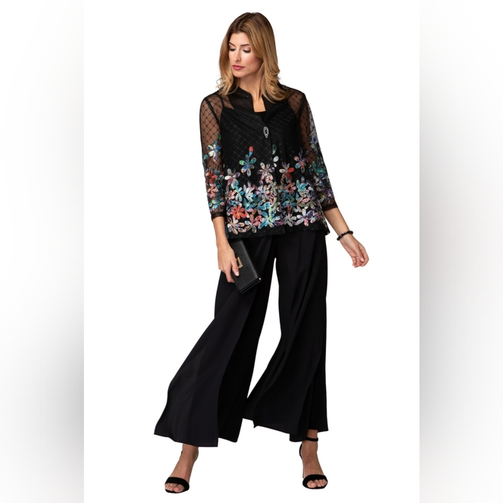 Joseph Robkoff Chiffon Deluxe Black Wide Leg Plus Size Pants Size 16 NWT - Picture 2 of 5